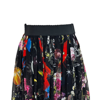 Dolce & Gabbana Black Flower Printed Silk Midi Skirt