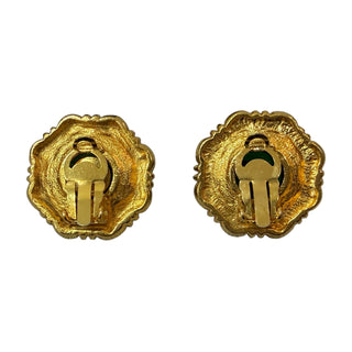 Chanel Vintage Gold & Green Gripoix CC Clip-On Earrings