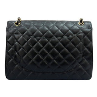 Chanel Black Maxi Double Flap Bag In Caviar Leather With Gold Hardware