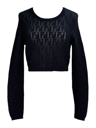 Fendi Black FF Logo Open-Knit Cropped Sweater