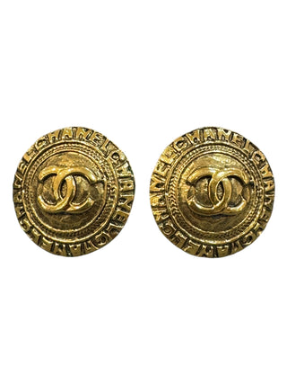 Chanel Vintage Gold CC Medallion Clip-On Earrings