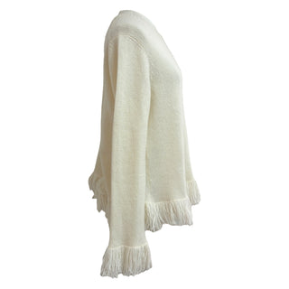 Christian Dior Cream Fringe Cashmere Knit Sweater