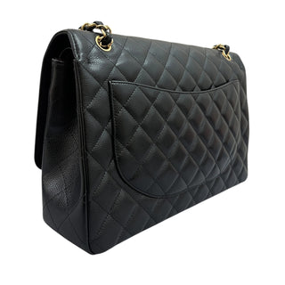 Chanel Black Maxi Double Flap Bag In Caviar Leather With Gold Hardware
