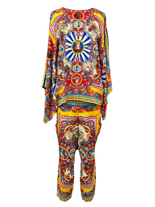 Dolce & Gabbana Carretto Silk Kimono Top And Trousers Set
