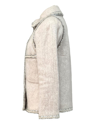 Chanel Blush Mélange Wool Skirt Suit With Silver Trim