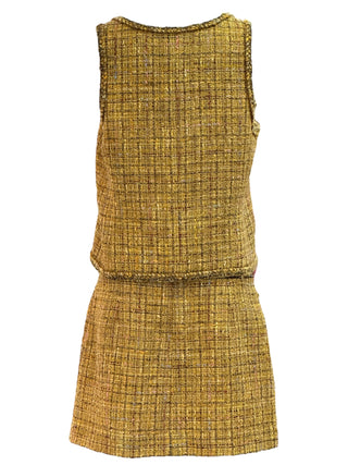 Chanel Golden Tweed Two-Piece Set With Sleeveless Button-Up Top And Mini Skirt