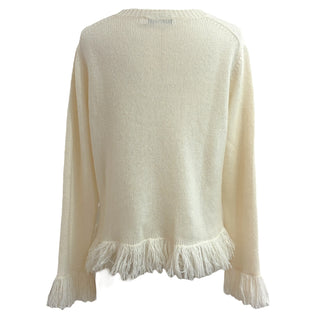 Christian Dior Cream Fringe Cashmere Knit Sweater