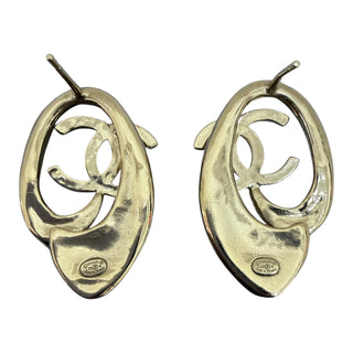 Chanel Gold Crystal CC Swirl Hoop Earrings