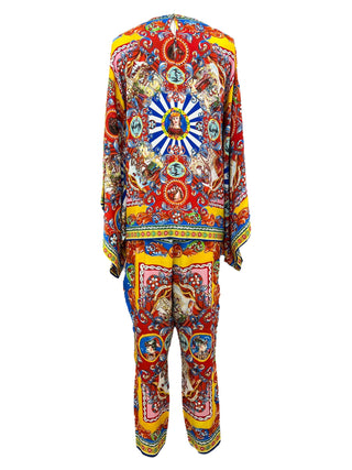 Dolce & Gabbana Carretto Silk Kimono Top And Trousers Set