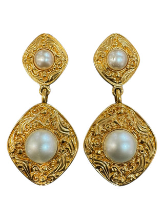 Chanel Vintage Baroque Pearl Drop Clip-On Earrings