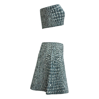 Alaïa Grey Crocodile Jacquard Knit Bandeau & Skirt Set
