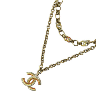 Chanel Gold-Tone Multicoloured Crystal CC Pendant Chain Necklace