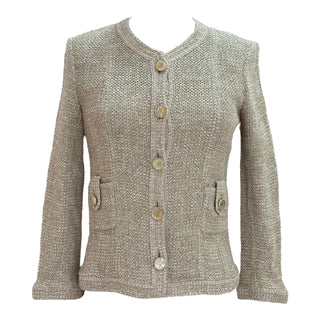 Chanel Beige Metallic Tweed Button-Up Evening Jacket