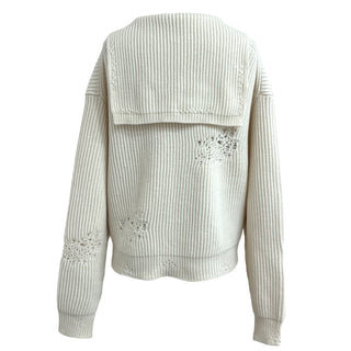 Christian Dior White Distressed Knit Hoodie With Bee Embroidery