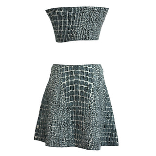 Alaïa Grey Crocodile Jacquard Knit Bandeau & Skirt Set