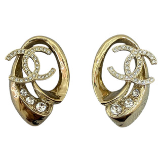 Chanel Gold Crystal CC Swirl Hoop Earrings