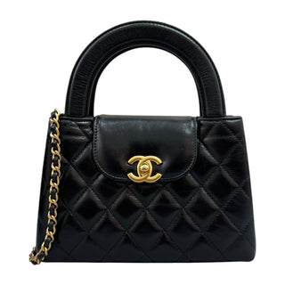 Chanel Black Shiny Aged Calfskin Quilted Mini Kelly Shopper Bag