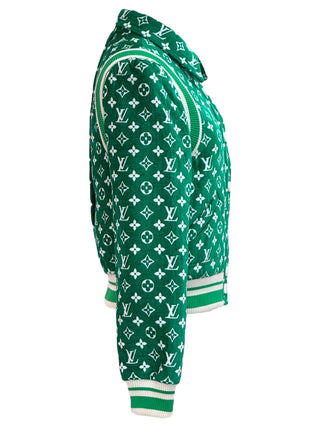 Louis Vuitton Green Monogram Button-Up Knit Jacket With Striped Trim