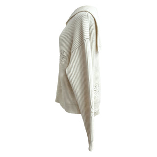 Christian Dior White Distressed Knit Hoodie With Bee Embroidery