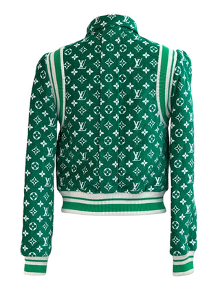 Louis Vuitton Green Monogram Button-Up Knit Jacket With Striped Trim