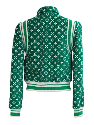Louis Vuitton Green Monogram Button-Up Knit Jacket With Striped Trim