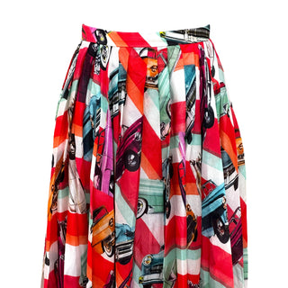 Chanel 50s Car Print Silk Halter Top and Maxi Skirt Set with Detachable Sleeves