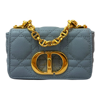 Christian Dior Caro Micro Bag In Grey Cannage Leather With Gold Hardware