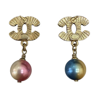 Chanel Pastel Enamel CC Logo Pearl Drop Earrings