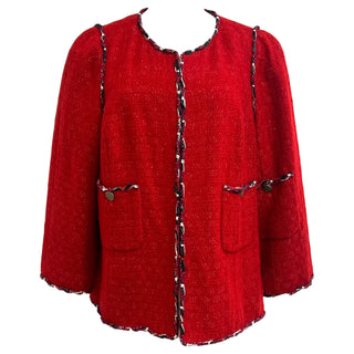 Chanel Red Tweed Jacket With Contrast Braided Trim