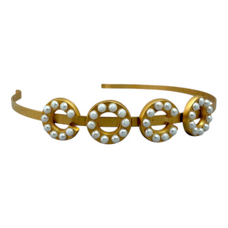 Chanel Gold Vintage Coco Pearl Logo Headband