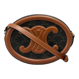 Celine Tan Canvas Smooth Calfskin Cuir Triomphe Oval Bag