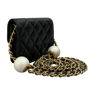 Chanel Mini Pearl-Embellished Classic Flap Bag In Black Lambskin With Gold Hardware