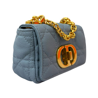Christian Dior Caro Micro Bag In Grey Cannage Leather With Gold Hardware