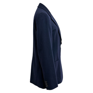 Miu Miu Navy Wool Tailored Blazer With Logo Crest Patch