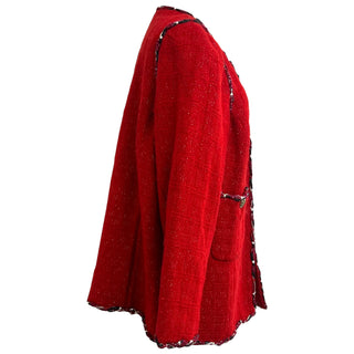 Chanel Red Tweed Jacket With Contrast Braided Trim