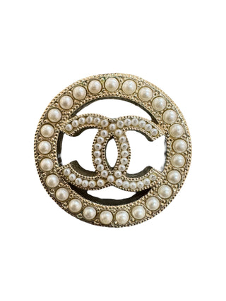 Chanel Round Pearl-Embellished Earrings With Open CC Logo Design