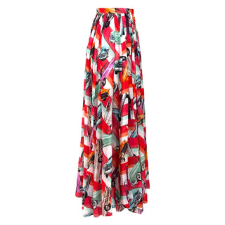 Chanel 50s Car Print Silk Halter Top and Maxi Skirt Set with Detachable Sleeves