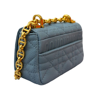 Christian Dior Caro Micro Bag In Grey Cannage Leather With Gold Hardware
