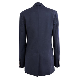 Miu Miu Navy Wool Tailored Blazer With Logo Crest Patch