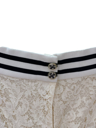 Chanel Cream Floral Lace Off-Shoulder Dress With Striped Knit Trim