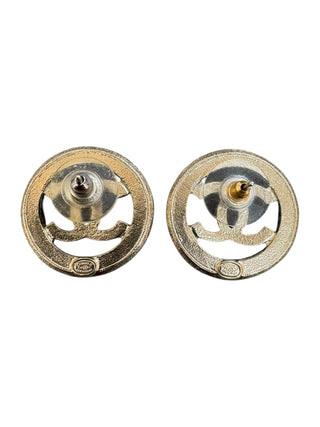 Chanel Round Pearl-Embellished Earrings With Open CC Logo Design