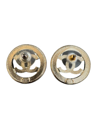 Chanel Round Pearl-Embellished Earrings With Open CC Logo Design