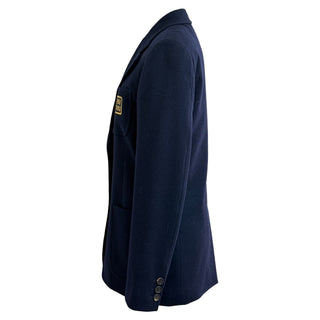 Miu Miu Navy Wool Tailored Blazer With Logo Crest Patch