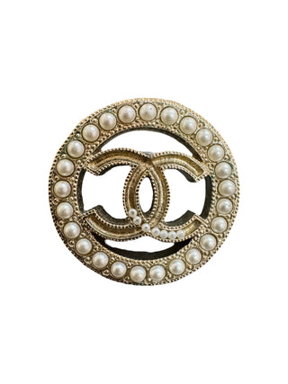 Chanel Round Pearl-Embellished Earrings With Open CC Logo Design