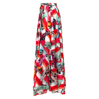 Chanel 50s Car Print Silk Halter Top and Maxi Skirt Set with Detachable Sleeves
