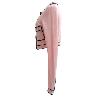 Chanel Pink Cashmere Contrast Trim Cropped Cardigan