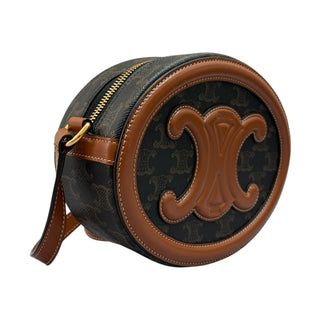 Celine Tan Canvas Smooth Calfskin Cuir Triomphe Oval Bag