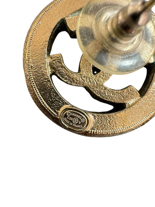 Chanel Round Pearl-Embellished Earrings With Open CC Logo Design