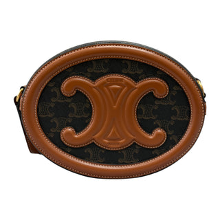Celine Tan Canvas Smooth Calfskin Cuir Triomphe Oval Bag