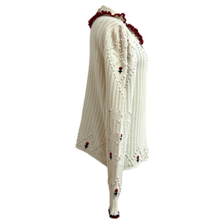 Chanel Cream Embroidered Rose Motifs Knit Sweater with Matching Leg Warmers